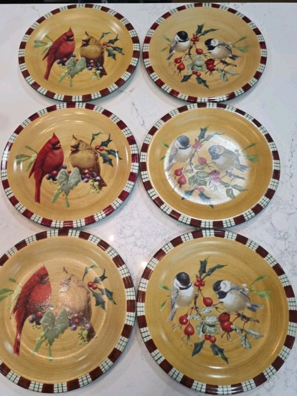 6pc Lenox Winter Greetings Everyday Cardinal Chickadee 8.5" Salad Plate Stonewar
